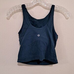 lululemon Blue Ribbed tank top bra size women's 4 no pads skinny straps